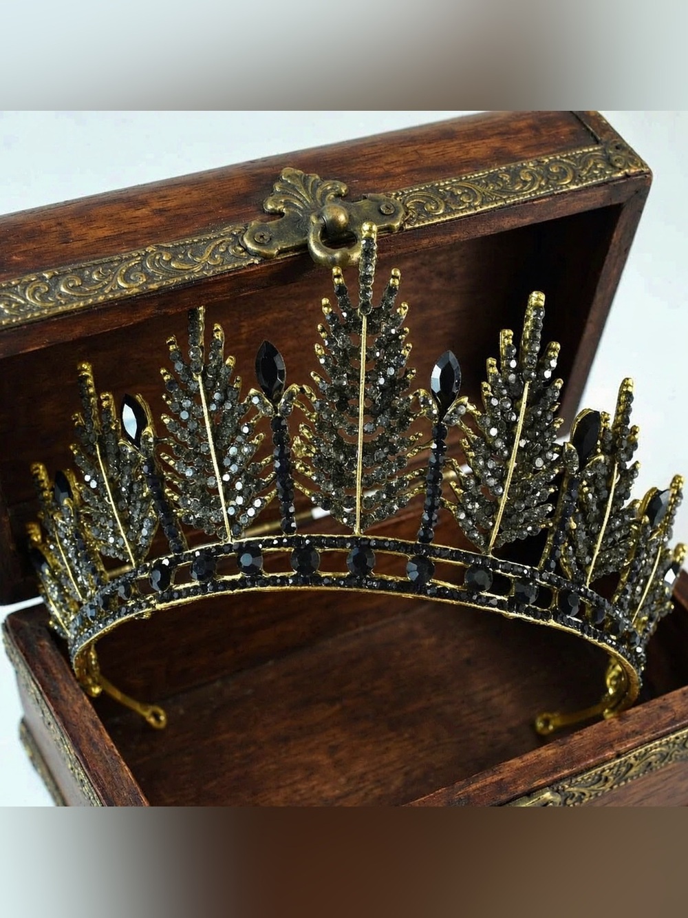 Black Crystal Feather Tiara Crown - Unbranded